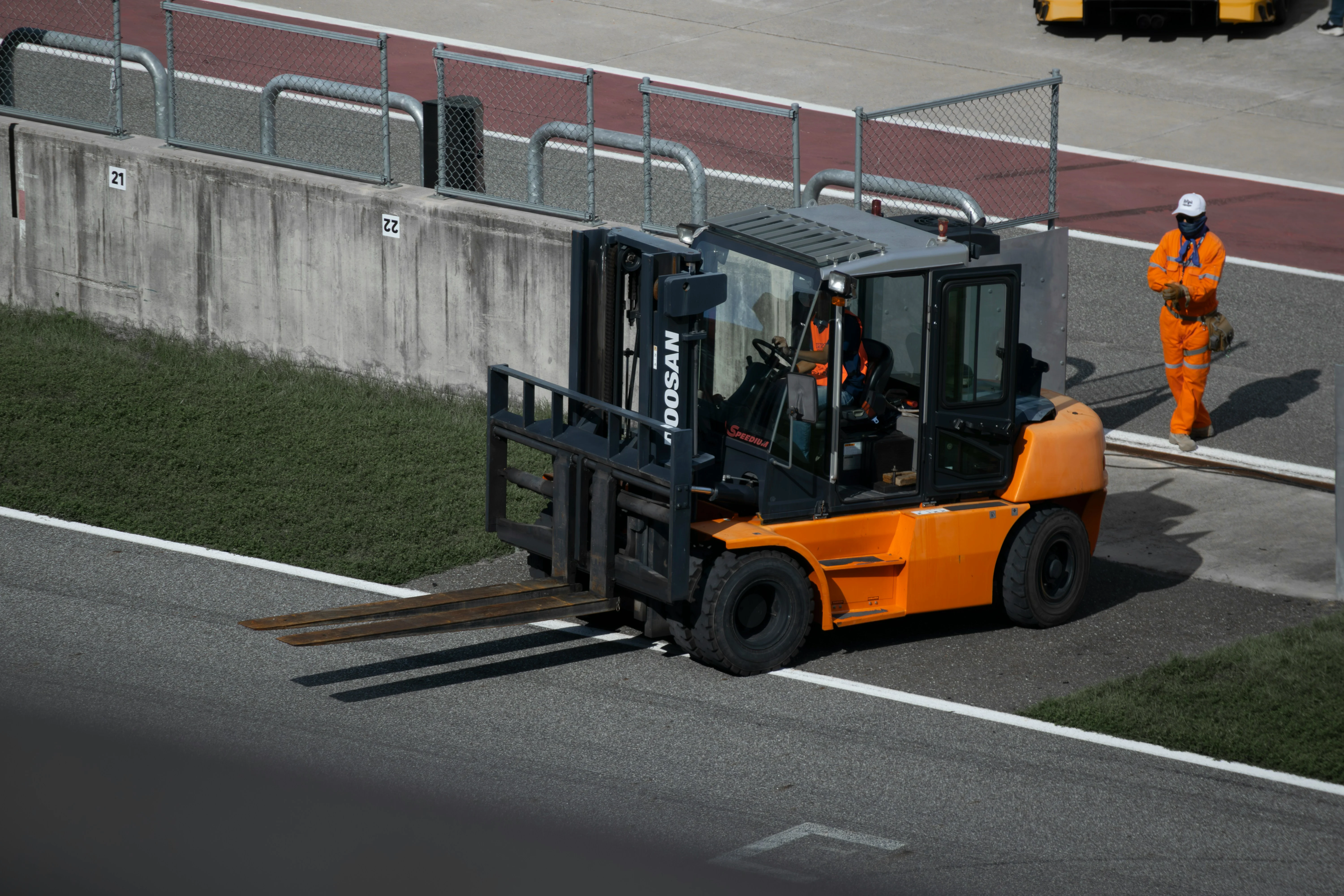 Industrial forklift on a road